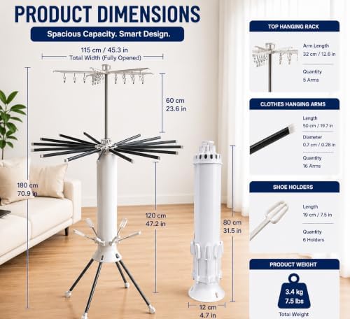 Foldable Clothes Drying Rack, Rotating Aluminum Laundry Rack, Portable Stand - Image 3