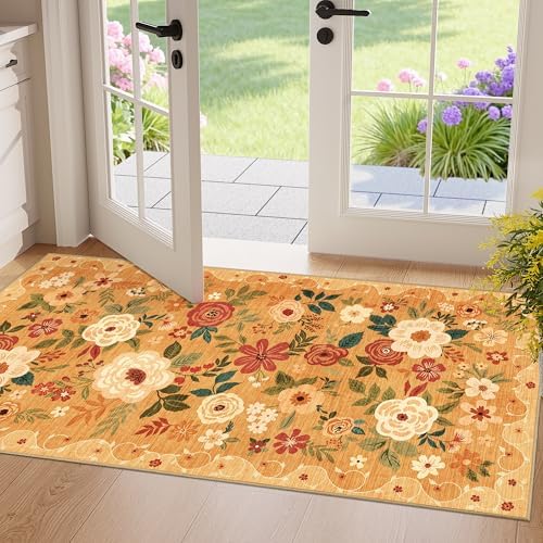 DUKINO 2x4 Entryway Rug, Floral Washable Kitchen Rugs Non Slip by DUKINO