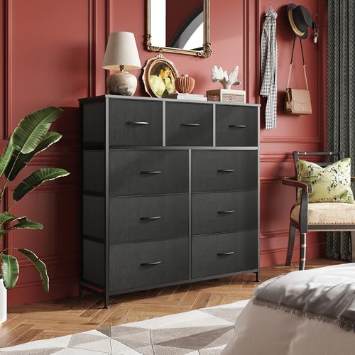 WLIVE Tall Dresser for Bedroom, 9 Drawer Chest of Drawers, Charcoal Black - Image 2