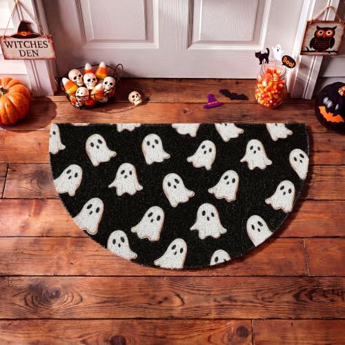 Tinideya Halloween Ghost Doormat Black Semicircle Welcome Mat 27.56'' - Image 4