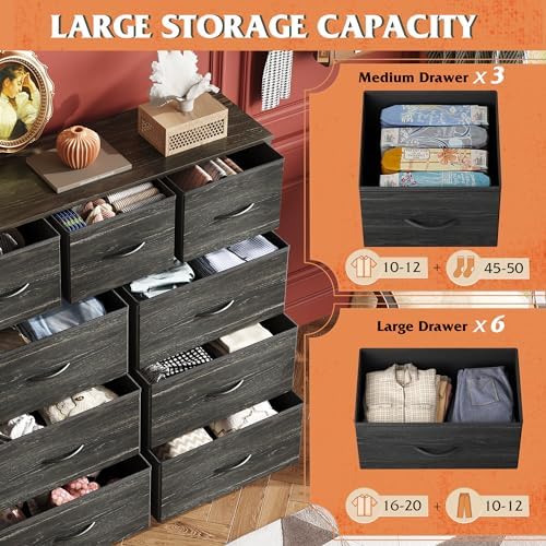 WLIVE Tall Dresser for Bedroom, 9 Drawer Chest of Drawers - Image 5