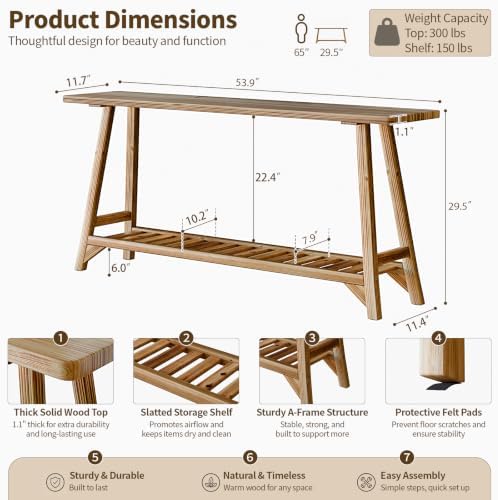 54" Solid Wood Console Table, 2-Tier Farmhouse Entryway Tables Behind Couch - Image 2