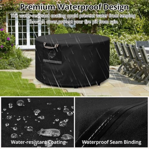 QH.HOME Fire Pit Cover Round 40", 600D Heavy Duty Fabric 100% Waterproof - Image 5
