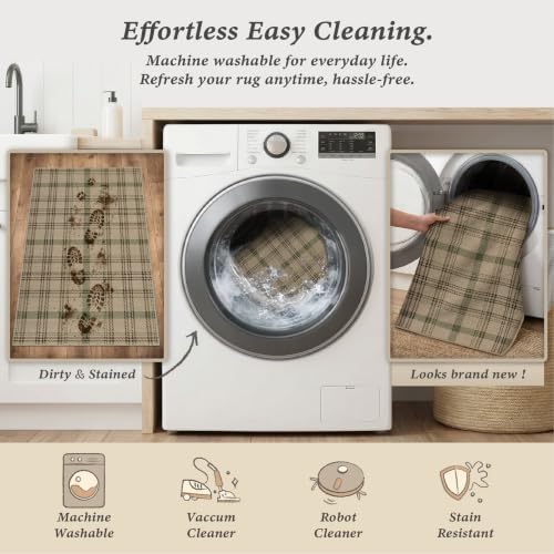 JTJ Easy Jute Kitchen Runner Rug 2'6" x 10', Sage Green & Beige Plaid - Image 5