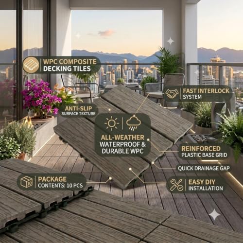 Interlocking WPC Decking Tiles – 12”x12” Outdoor Flooring, Waterproof & Durable - Image 4