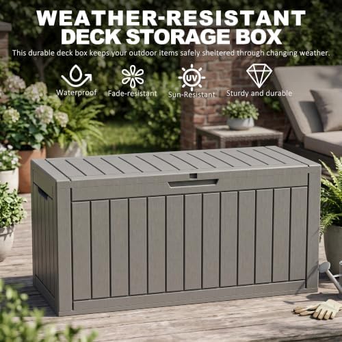 150 Gallon Deck Box, Lockable Waterproof Resin Outdoor Storage Box, - Image 4