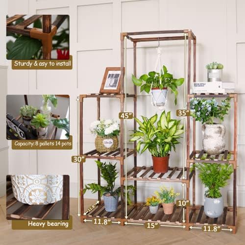 Uneedem Plant Stand Indoor Outdoor, 8 Tiered Plant Shelf Wood Plant Rack - Image 3