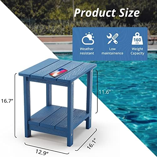 LUE BONA Outdoor Side Table, 2-Tier HDPS Small Patio Table - Image 3