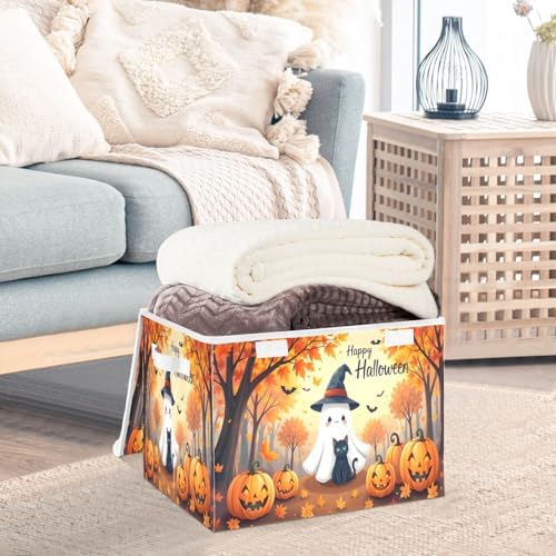 Bolaz Storage Bins with Lids and Handles, Maple Leaves Ghost Pumpkin Storage - Image 5