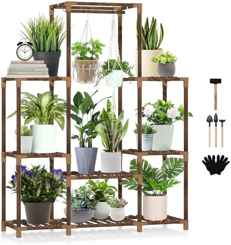 Uneedem Plant Stand Indoor Outdoor, 8 Tiered Plant Shelf Wood Plant Rack by Uneedem