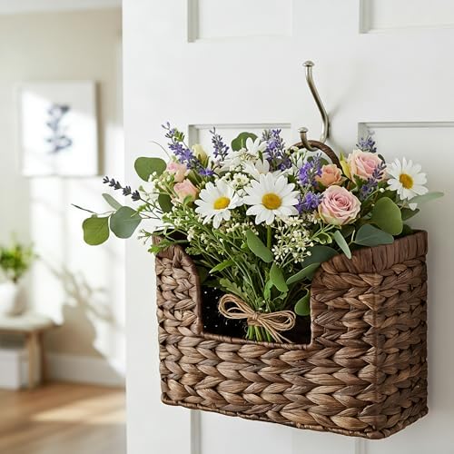 Set of 2 Magazine Holder Wall Basket Water Hyacinth Woven Mail Organizer - Image 5