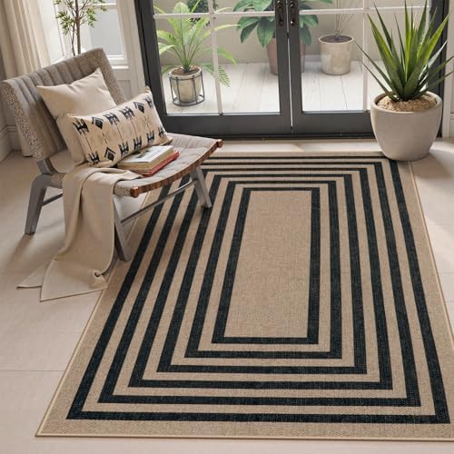 Lahome Modern Geometric Easy Jute Entryway Rug, 4x6 Black Washable Rug by Lahome