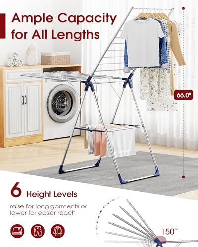 Sakugi Clothes Drying Rack, 69.5" Adjustable Wings, Foldable Design - Image 2