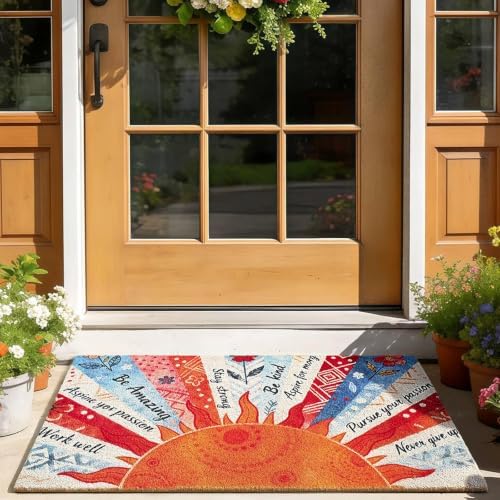 Boho Sun Floral Front Door Mat Non-Slip Welcome Doormat, 17x29 in by ULTSOFE
