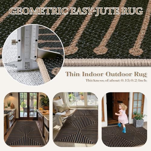 Lahome Black 3x5 Washable Rug, Neutral Easy Jute Entryway Front Porch Rug - Image 4