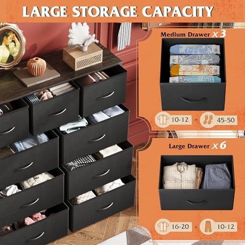 WLIVE Tall Dresser for Bedroom, 9 Drawer Chest of Drawers, Charcoal Black - Image 5