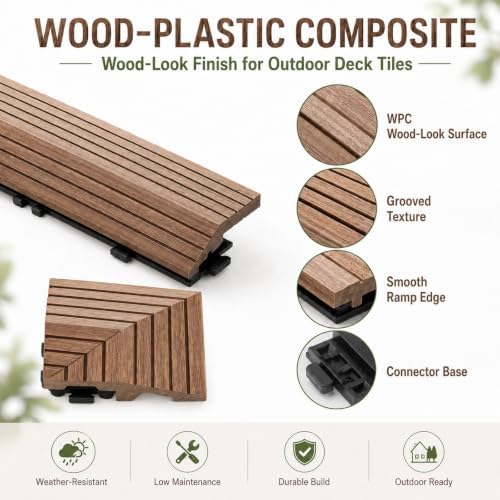 Ripeng 12 Pack Teak Wood Deck Tile Edge Trim Set 8 Straight 4 Corner Edge - Image 3