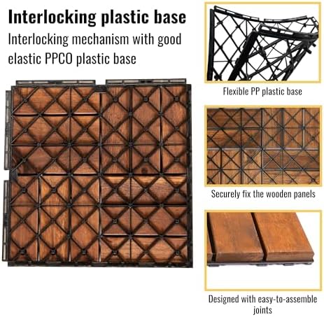 10 PCS Interlocking Deck Tiles, Crossed Pattern 12"x12" Acacia Wood Outdoor - Image 5