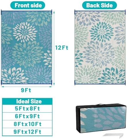 HEBE Waterproof Outdoor Rug 9'x12', Floral Reversible Plastic Patio Rug - Image 2