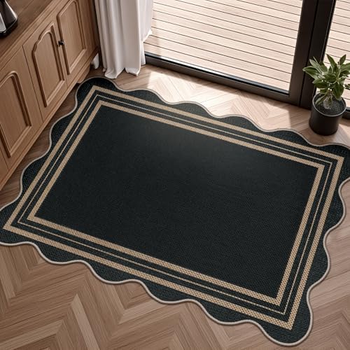 Easy Jute Black Entryway Rug, 2x3 Front Door Mat Washable Non Slip Small by LORWER