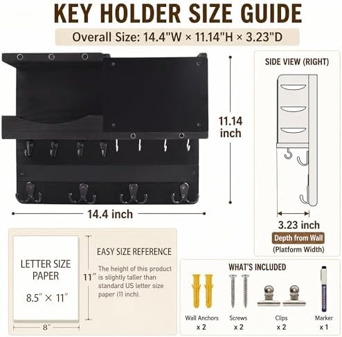 Key Holder Wall Mount with Shelf, Key Hooks - Image 2