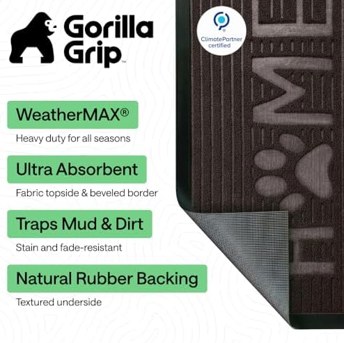 GORILLA GRIP WeatherMAX Door Mat, Indoor Outdoor, 29x17 Dark Brown Home Paw - Image 2