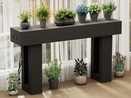 63 Inch Long Console Table w/Outlets & USB Ports, Narrow Rectangular Sofa Table - Image 6