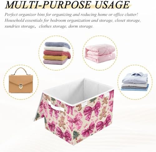 Bolaz Storage Bins with Lids and Handles, Cookie Bow Christmas Tree Pattern - Image 7