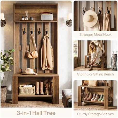 Tribesigns Hall Tree with Bench & Entryway Coat Rack with Shoe Storage - Image 6