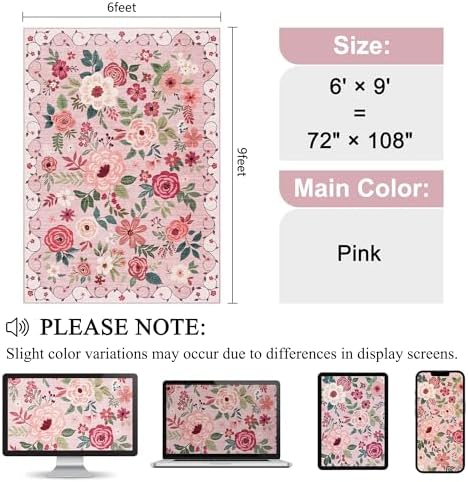 DUKINO 6x9 Area Rugs, Floral Washable Rug - Image 2