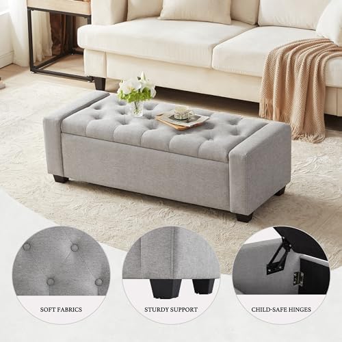Huatean Home 48" Ottoman with Storage, Light Gray Storage Ottoman Bench - Image 5