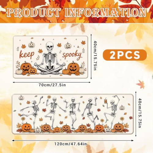 Fall Kitchen Mats Set of 2, Autumn Pumpkin Skull Kitchen Rug - Image 3