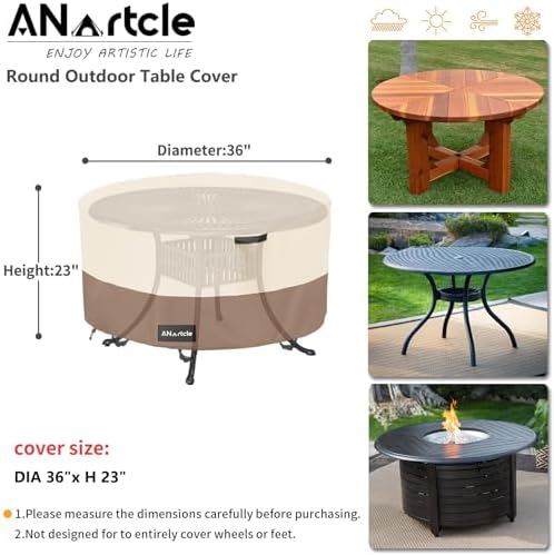 ANartcle Round Patio Table Covers 36inch, 100% Waterproof 600D Heavy Duty - Image 3