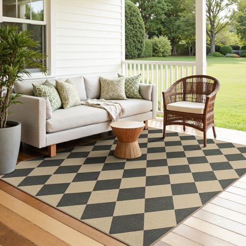 Lessymo Checkered Easy Jute 5x7 Rugs, Washable Patio Rug - Image 5
