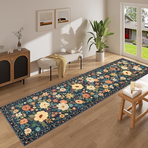 DUKINO 2.6x12 Kitchen Runner Rug, Floral Non Slip Washable Rug - Image 6