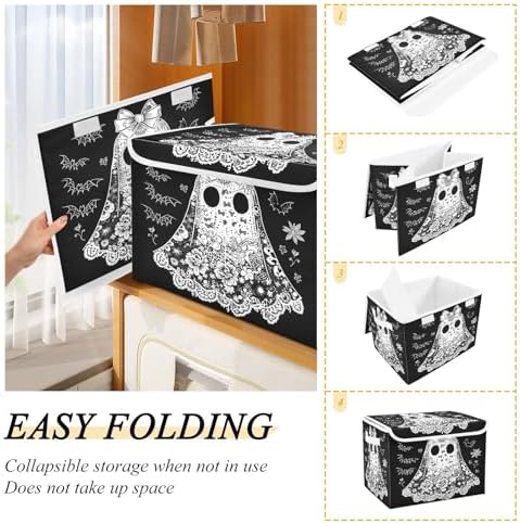 Bolaz Storage Bins with Lids and Handles, Cartoon Ghost Storage Box Basket with - Image 4