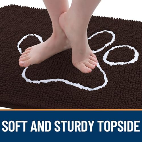 OLANLY Dog Door Mat for Muddy Paws 44x24, Paw Print Design Chenille Mud Mat - Image 4