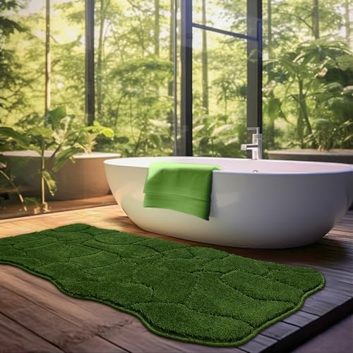 BSICPRO Large Bathroom Rugs Runner, 24x59 Scalloped Bath Mats, Forest Green by BSICPRO