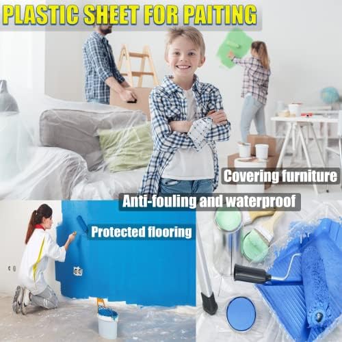 20 Pieces Plastic Drop Cloth, Dust-Proof and Rustproof, 9x12 Feet Tarp - Image 3