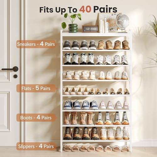 8 Tier Shoe Rack Organizer for 32-40 Pairs, Tall Metal Shoe Storage Shelf - Image 4