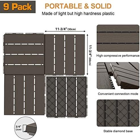 Goovilla Plastic Interlocking Deck Tiles, 9 Pack, Dark Coffee - Image 3