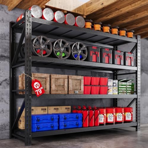 79” Wide Heavy Duty Metal Garage Shelving, Adjustable Storage Shelf by AFAIF