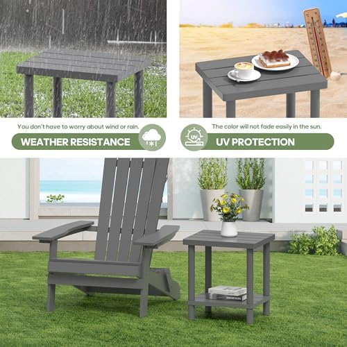 Outdoor Side Table with 2-Tier, Bamboo Small Patio Adirondack Tables - Image 5