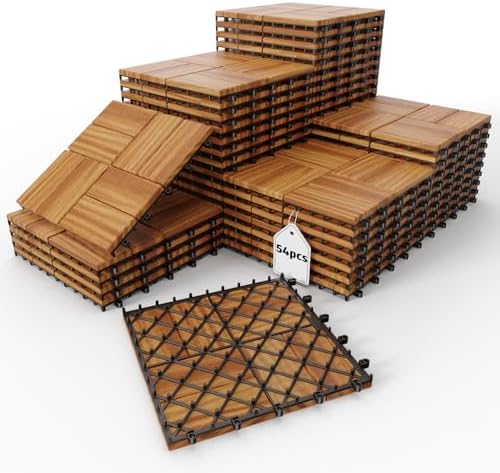 10 PCS 12" x 12" Acacia Deck Tiles, Waterproof Interlocking Deck Tiles by XINONE