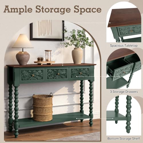 Console Table with 3 Vintage Carved Drawers - Image 4