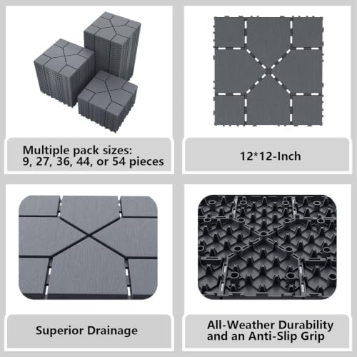 44 Pack Interlocking Deck Tiles, 12 x 12 Inch Outdoor Patio Flooring, Snap - Image 2
