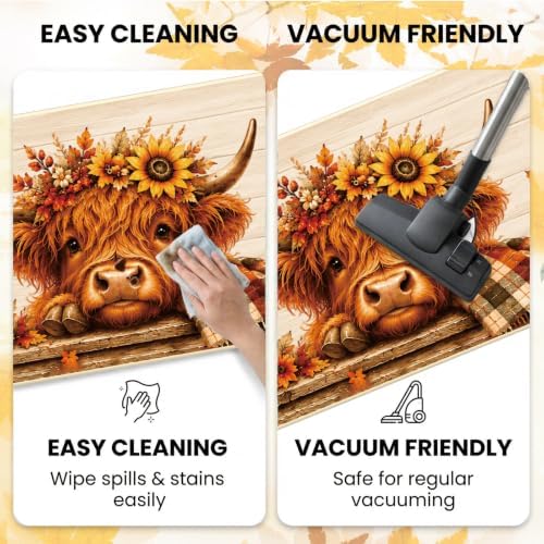 Fall Kitchen Mat Set of 2, Autumn Pumpkin Highland Cow Kitchen Rug - Image 5