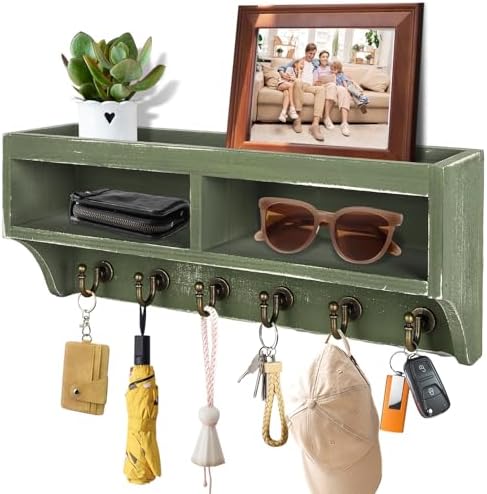 Key Holder Wall Mount with Mail Organizer, 6 Hooks & Shelf by KERESUEDO