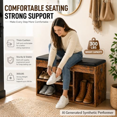 HOOBRO Shoe Storage Bench with Cushion, 32.3" Entryway Bench - Image 5