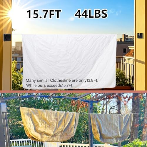 15.7Ft Retractable Clothesline Indoor an Anti-sag Retractable Clothesline - Image 3